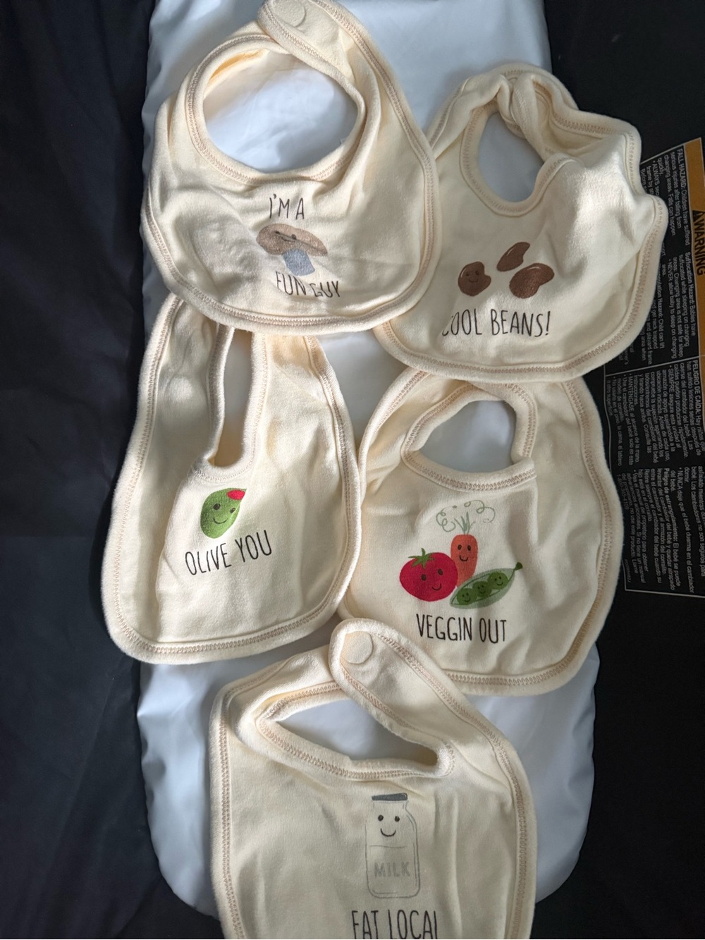 Neutral Cream Baby Bib Set with Cute Veggie Prints